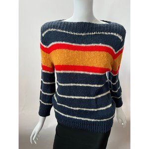 Liz Claiborne Vintage Stripe Sweater  M Blue  Stripe Cotton Blend